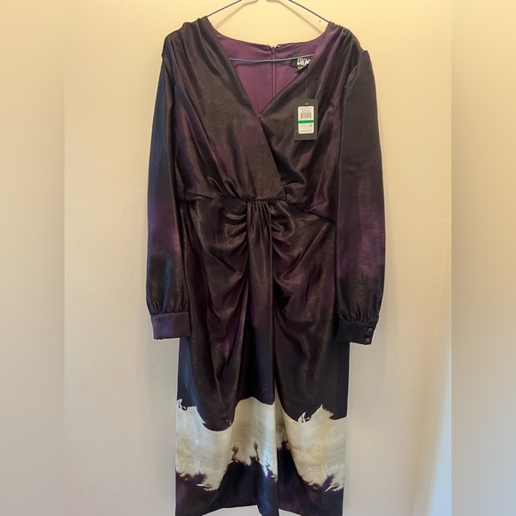 DKNY Purple Ruched Long Sleeve Cocktail Gown - Picture 3 of 6